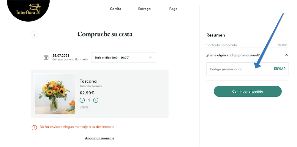 Dónde ingresar el código promocional Interflora en la página web