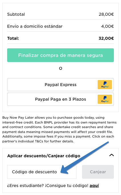 Dónde ingresar el código de descuento JD Sports en la página web