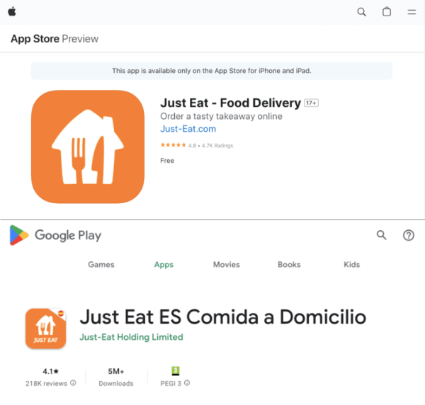 App de Just Eat Google Play