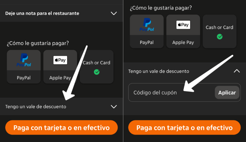 Dónde ingresar el código promocional Just Eat en la app