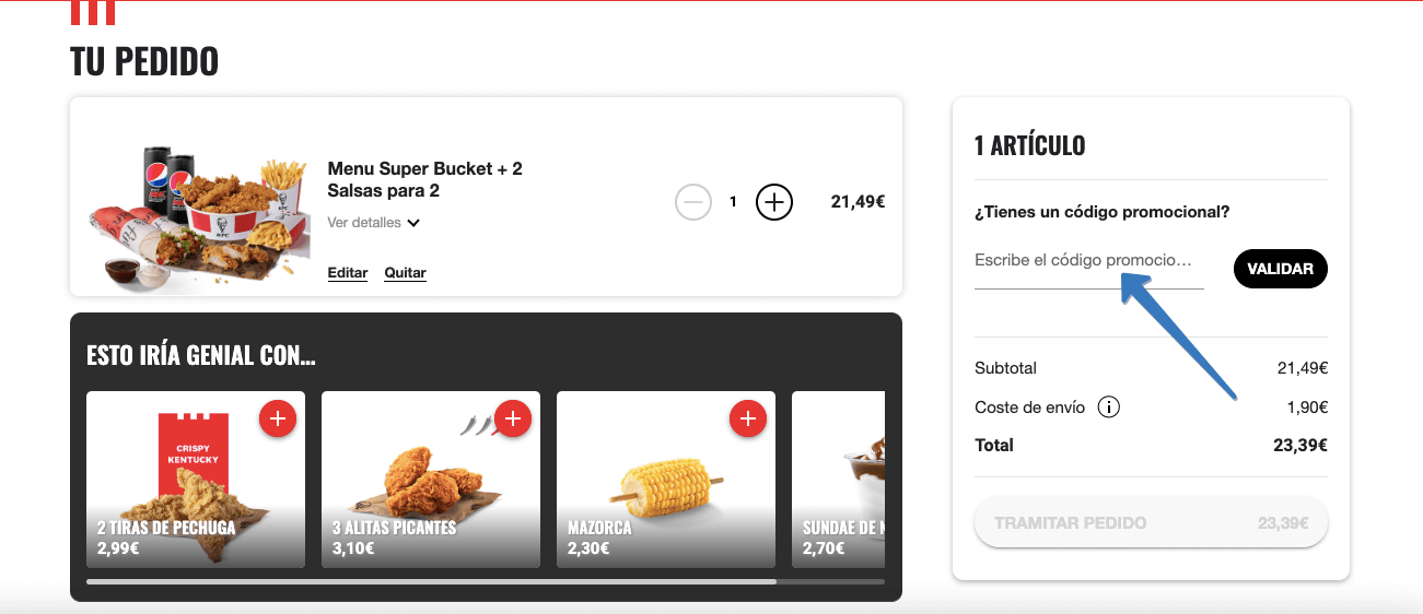 Dónde ingresar el cupón KFC en la página web
