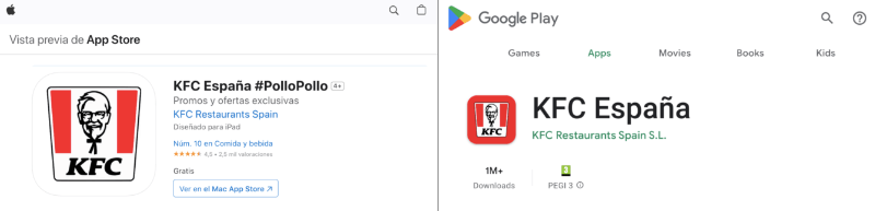 App de KFC AppStore / Google Play