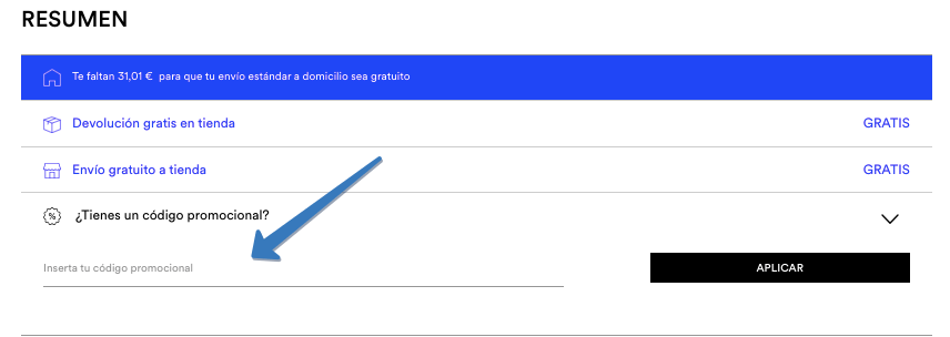 Dónde ingresar el código descuento Lefties en la página web