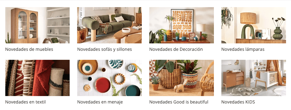Las categorías de productos vendidos en Maisons du monde