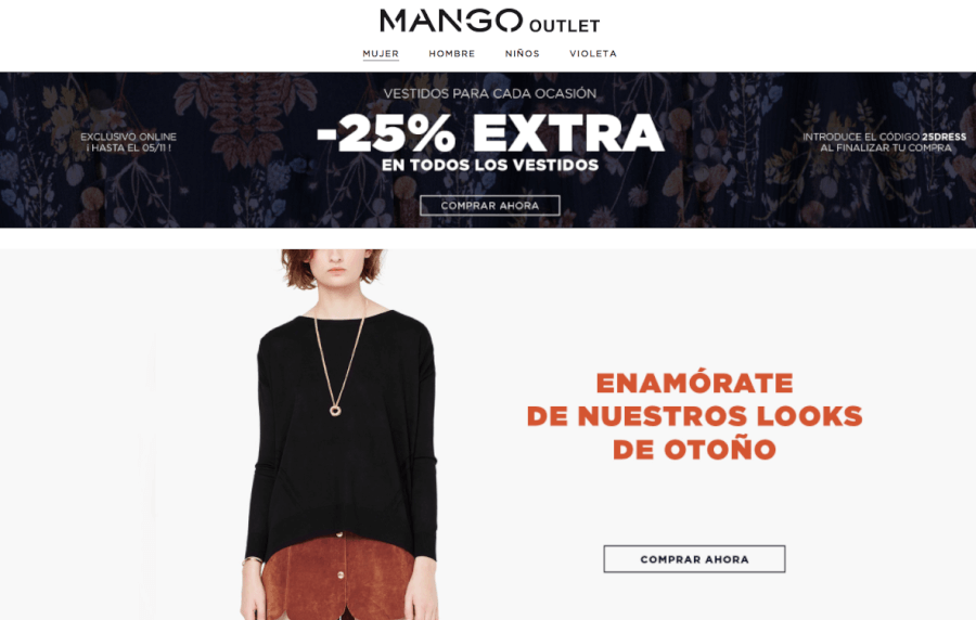 Pagina Home de Mango Outlet oferta Mango Outlet