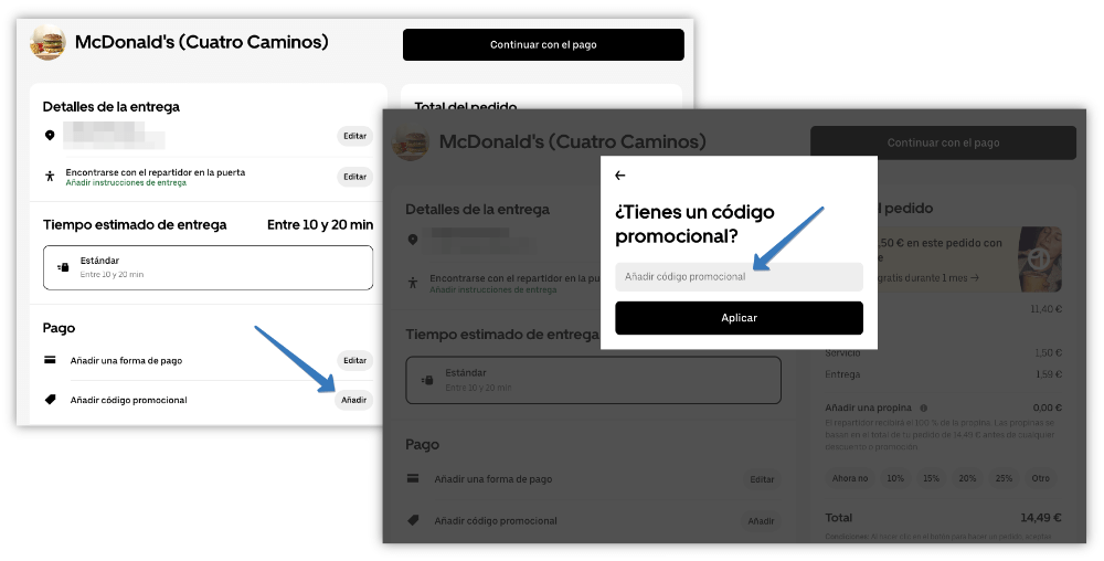 Cómo aplicar el código McDonald’s en la pagina web de Uber Eats