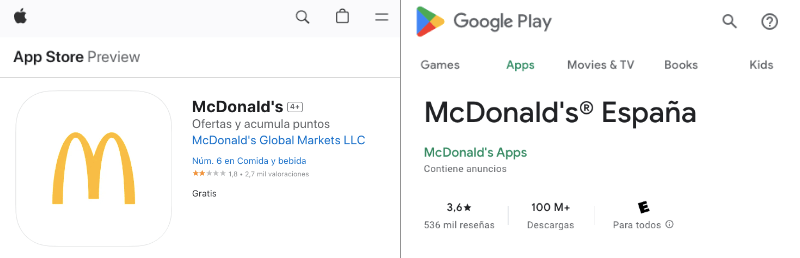 App de McDonald’s Google Play App Store