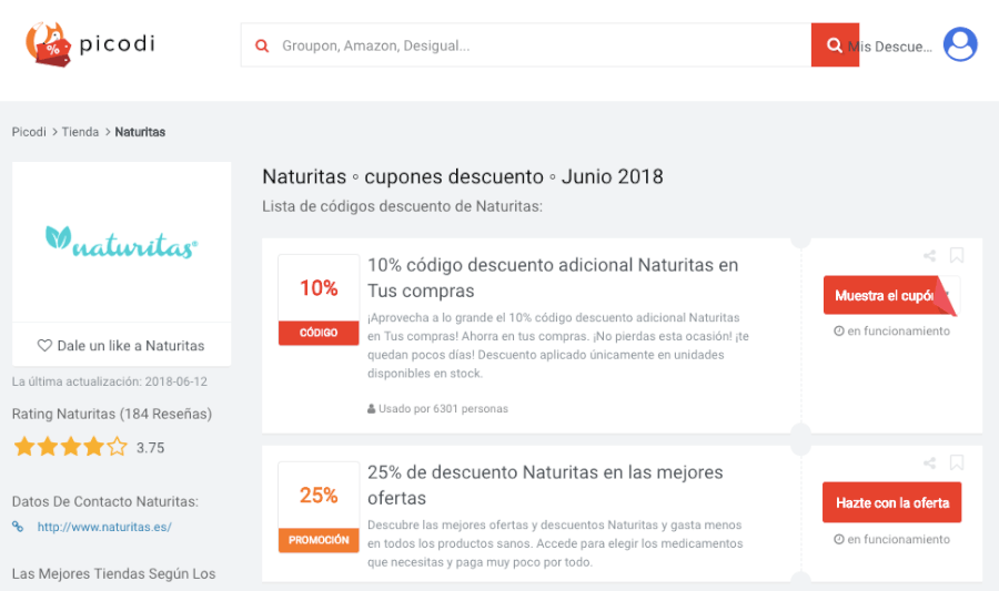 promociones y ofertas naturitas en picodi