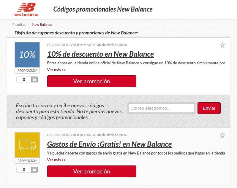 Promociones New Balance Códigos descuento New Balance