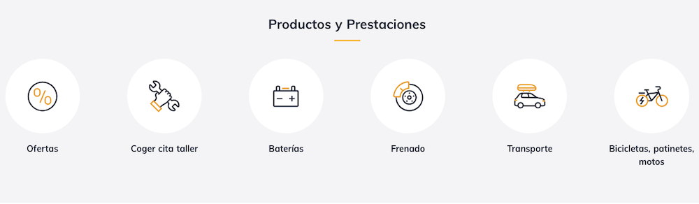 Las categorías de productos vendidos en Norauto