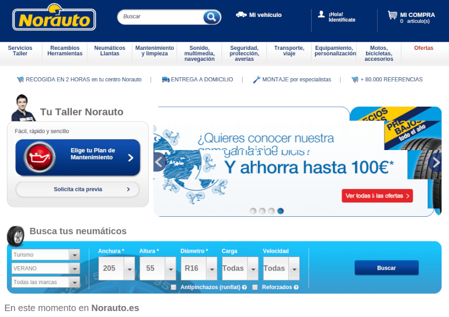 Web Norauto pagina principal de la tienda onlien norauto