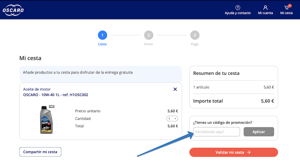 Dónde ingresar el código descuento Oscaro en la página web