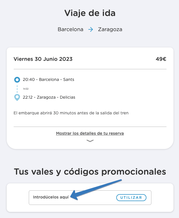 Dónde ingresar el código de descuento en la página web de OUIGO