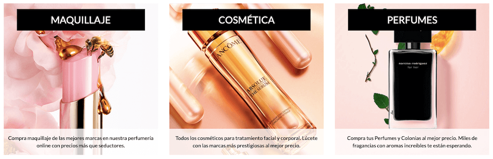 Las categorías de productos en Paco Perfumerías