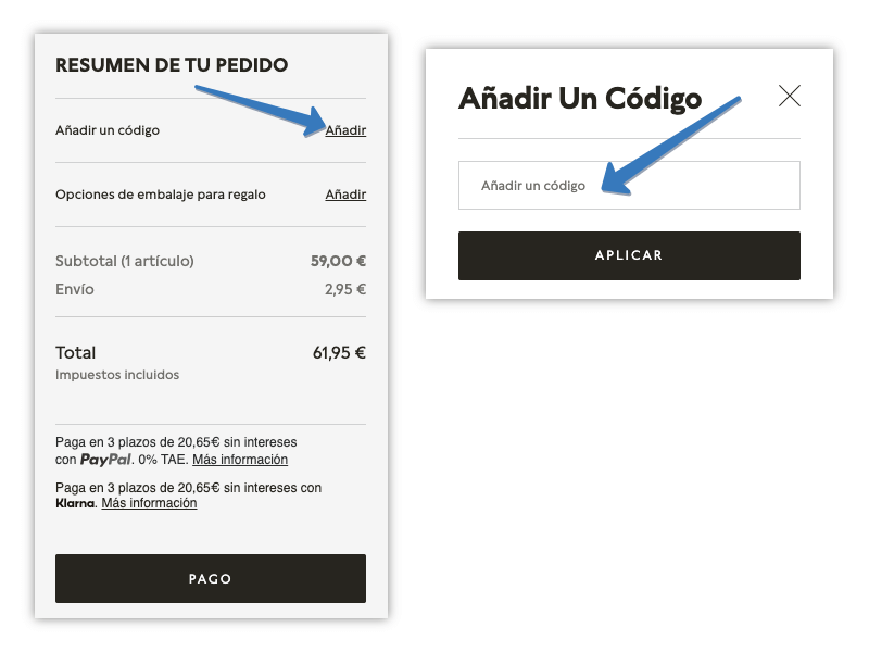 Dónde ingresar el código de descuento en la página web de Pandora