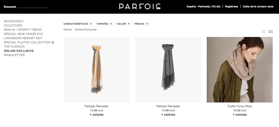 pagina de inicio de la tienda online Parfois pagina de inicio parfois