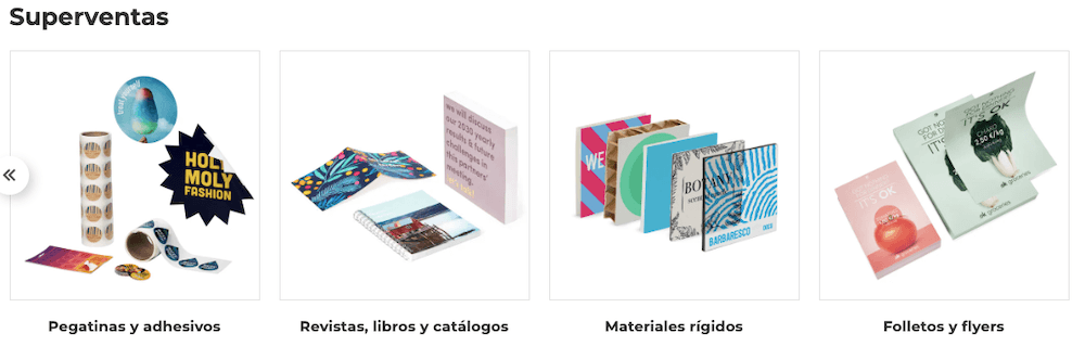 Las categorías de productos vendidos en Pixartprinting