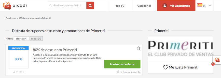 descuentos primeriti código descuento primeriti