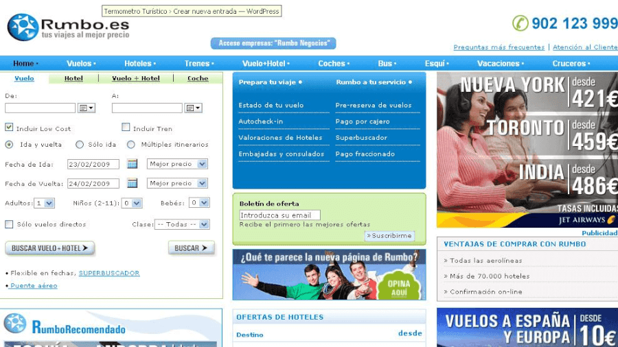 Pagina principal de Rumbo Rumbo ofrece diferentes metodos de viajar