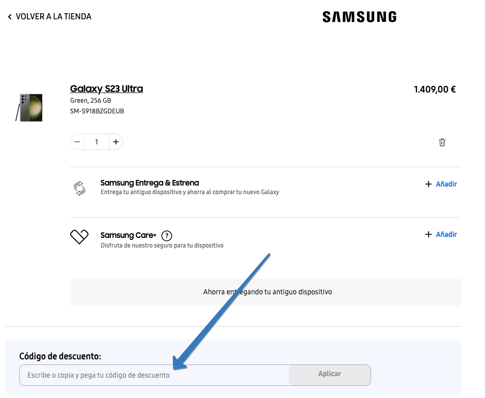 Dónde ingresar el código promocional Samsung en la página web