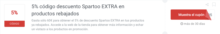 Código descuento Spartoo Utiliza nuestros códigos descuento Spartoo y ahorra en tus compras
