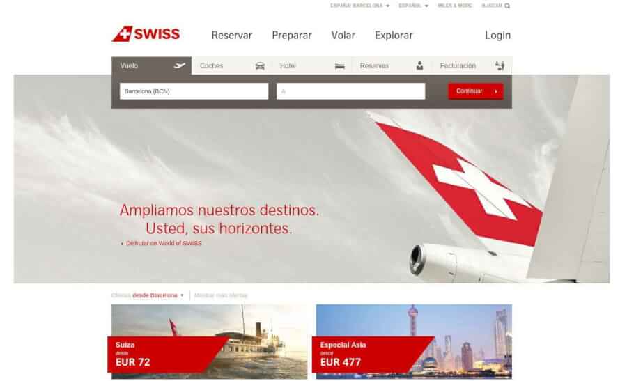 Web de Swiss Airlines Portal de Reservas de Swiss Airlines