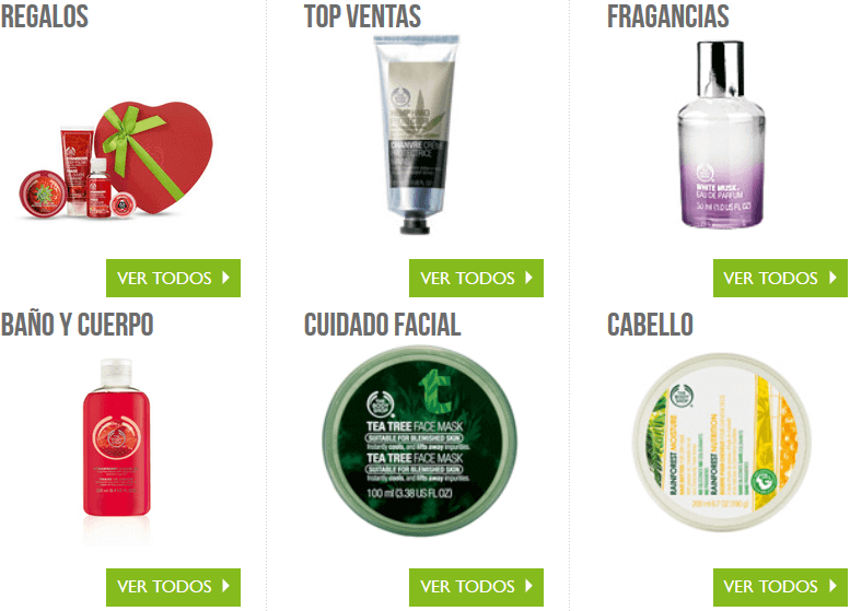 Productos The body shop Esta tienda ofrece diferentes cosmeticos naturales cuales puedes comprar con codigos promocionales The Body Shop