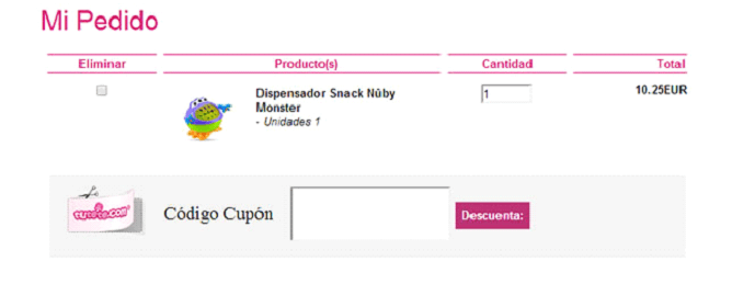 Cesta de la compra tutete Realización del pedido con codigo descuento Tutete.