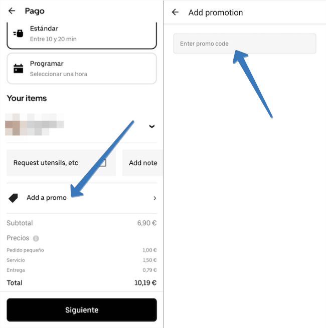 Dónde ingresar el código promocional Uber Eats en la app