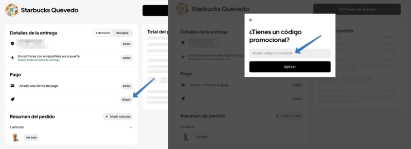 Dónde ingresar el código promocional Uber Eats en la página web