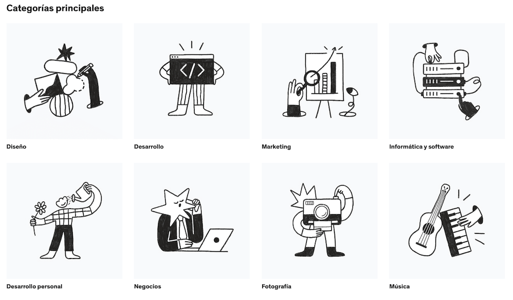 Categorías principales de cursos Udemy