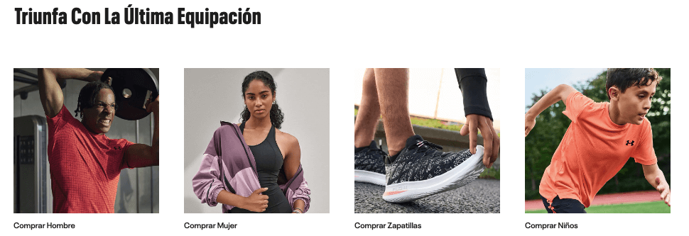 Las categorías de productos vendidos en Under Armour