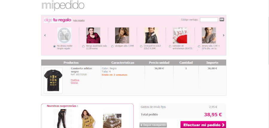 Cesta de compra Venca Realización del pedido con codigo descuento Venca