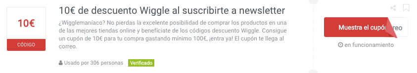 Cupón promocional wiggle Ejemplo de Código descuento Wiggle