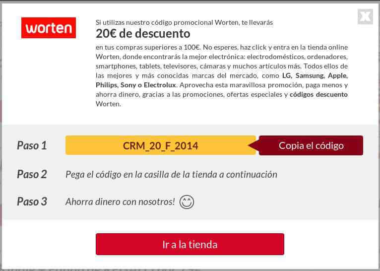 cupón descuento worten Ejemplo código descuento Worten