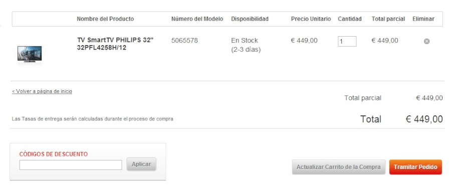 Cesta de compra con codigo descuento Worten Realización del pedido con cupon promocional Worten