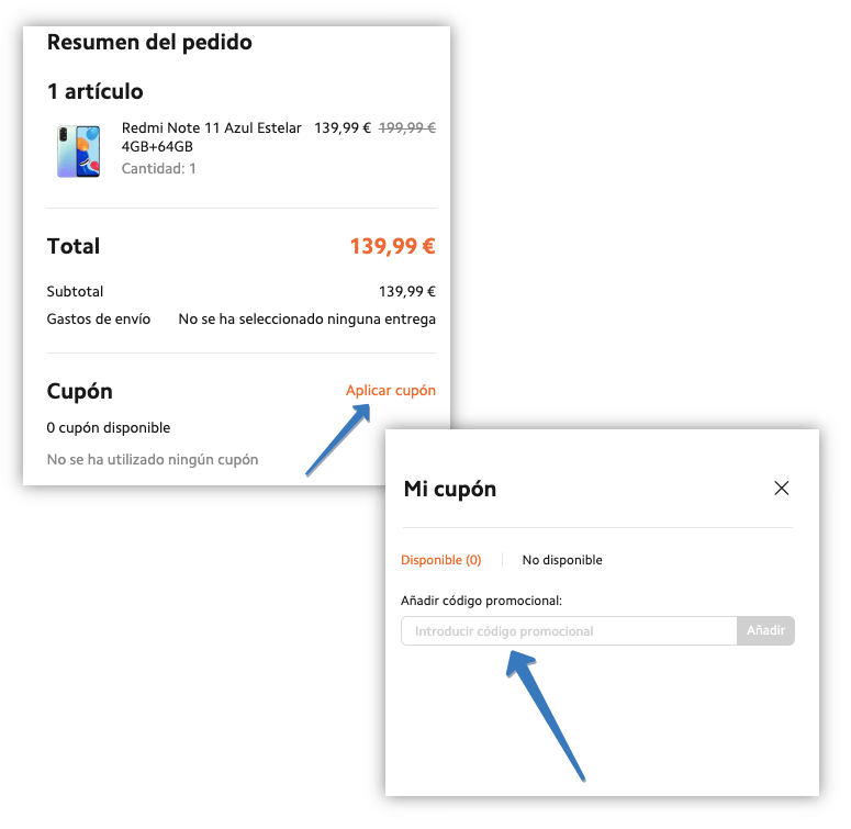 Dónde ingresar el código descuento Xiaomi en la página web