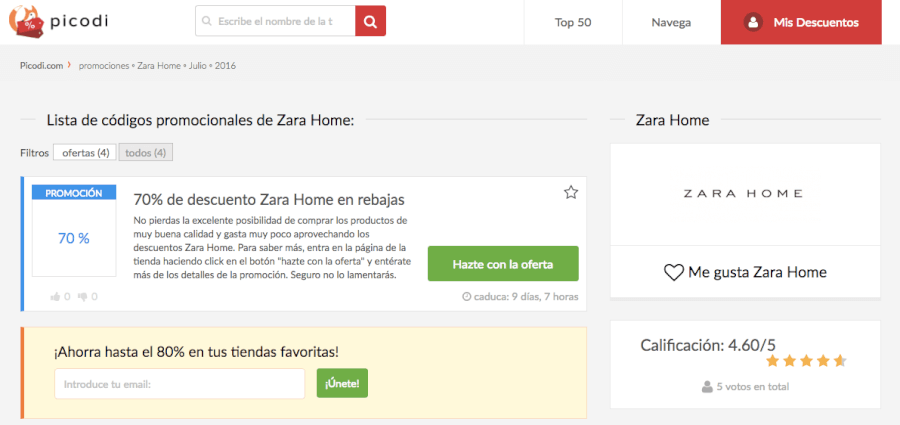 código descuento zara home