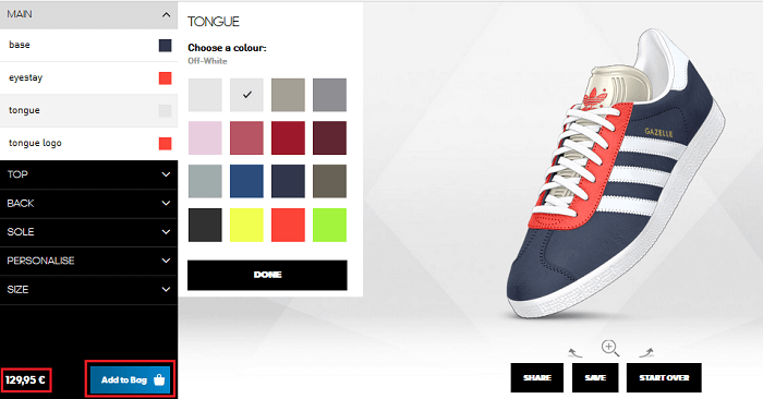 Valitse itse kenkiesi väri.