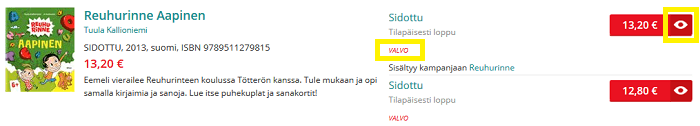 Valvo teosta, saat ilmoituksen kun se on tilattavissa