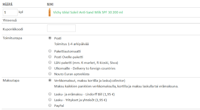 Ostoskorissa lisäät alennuskoodin
