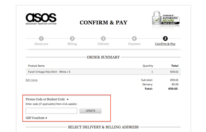 etukoodi asos käyttäminen