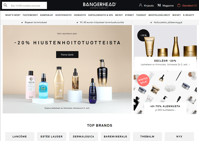 bangerhead etusivulta löydät tuotekategoriat