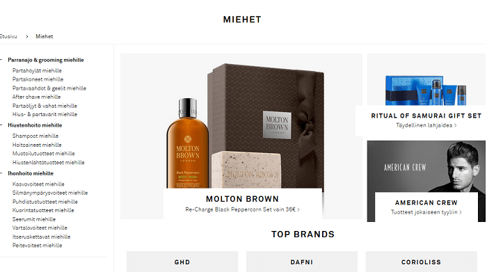 Tuotteita myös miehille