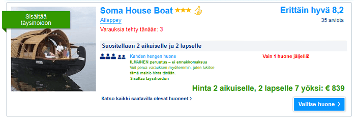 majoituksen hinta- ja saatavuustiedot