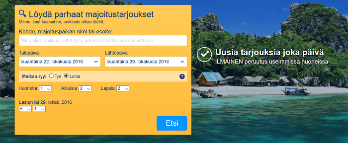 syötä matkaasi koskevat tiedot ja valitset sopiva majoitus