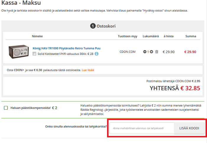 Lahjakortit ja alennuskoodit