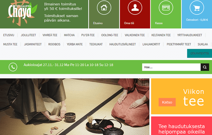 Etusivu ja tuotevalikot