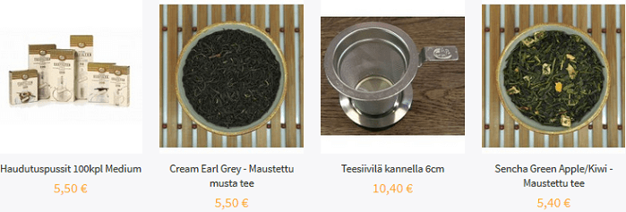 Valikoimassa teitä sekä tarvikkeita teen valmistukseen