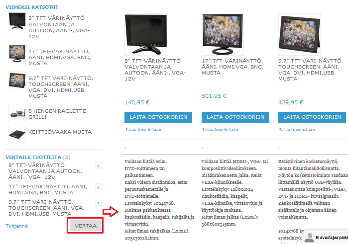 Vertaile haluamasi tuotteita keskenään
